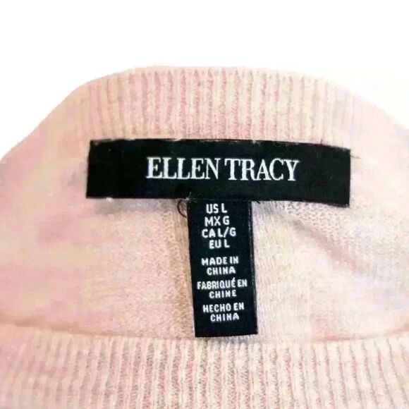 Ellen Tracy Pink Knit Crew Neck Sweater Short Dolman Sleeves SIze Large - Picture 4 of 7